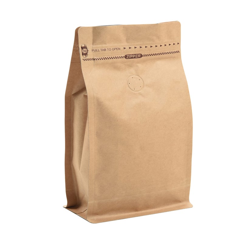 100 Count 12 Ounces Kraft Paper Coffee Bags High Barrier Kraft Foil Liner Flat Bottom Coffee Pouches with Degassing Valve Food Storage Bags with Rsealable Zipper Easy Open Tape 100pcs